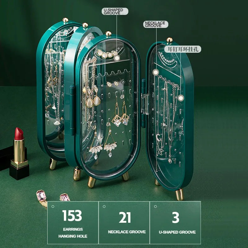 Elegant Jewelry Storage Box – Multi-Layer Earrings & Necklace Organizer with Dustproof Display Rack